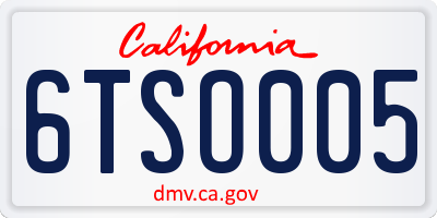 CA license plate 6TSO005