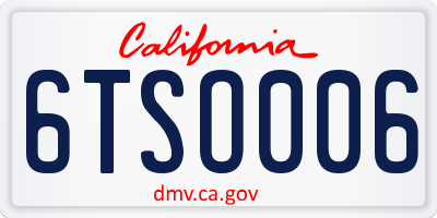 CA license plate 6TSO006