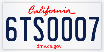 CA license plate 6TSO007