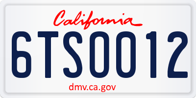 CA license plate 6TSO012