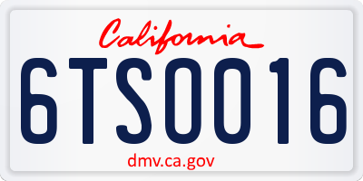 CA license plate 6TSO016
