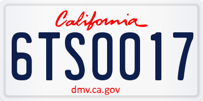 CA license plate 6TSO017