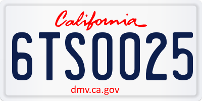 CA license plate 6TSO025