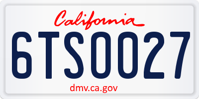 CA license plate 6TSO027