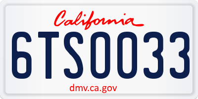 CA license plate 6TSO033