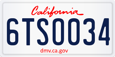 CA license plate 6TSO034