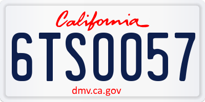 CA license plate 6TSO057