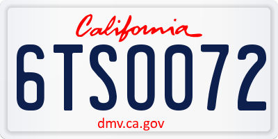 CA license plate 6TSO072