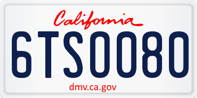 CA license plate 6TSO080