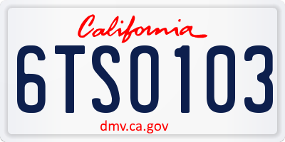 CA license plate 6TSO103
