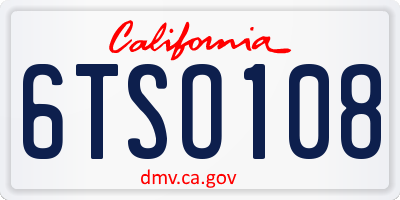 CA license plate 6TSO108