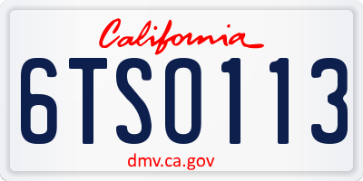CA license plate 6TSO113