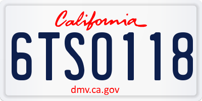 CA license plate 6TSO118
