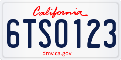 CA license plate 6TSO123