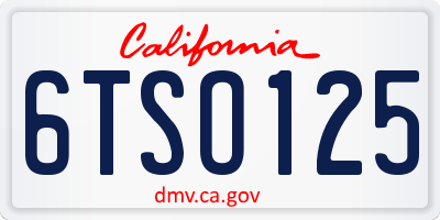 CA license plate 6TSO125