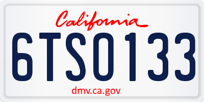 CA license plate 6TSO133