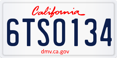 CA license plate 6TSO134