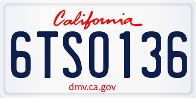 CA license plate 6TSO136