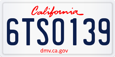 CA license plate 6TSO139