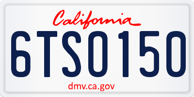 CA license plate 6TSO150