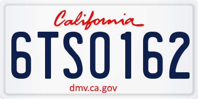 CA license plate 6TSO162