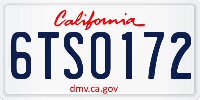 CA license plate 6TSO172