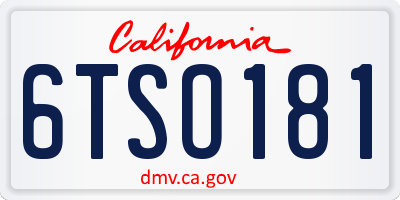 CA license plate 6TSO181