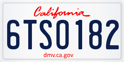 CA license plate 6TSO182