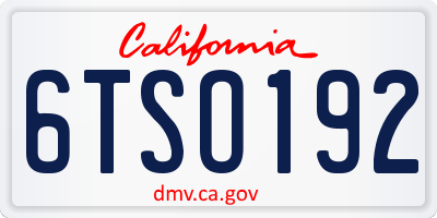 CA license plate 6TSO192