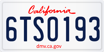 CA license plate 6TSO193