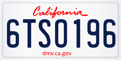 CA license plate 6TSO196