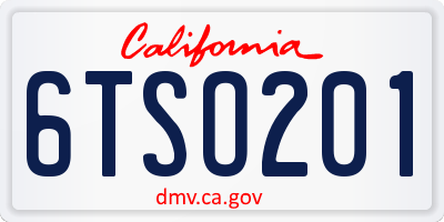 CA license plate 6TSO201