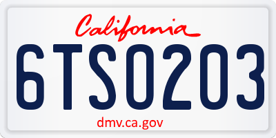 CA license plate 6TSO203