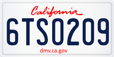 CA license plate 6TSO209