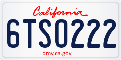 CA license plate 6TSO222