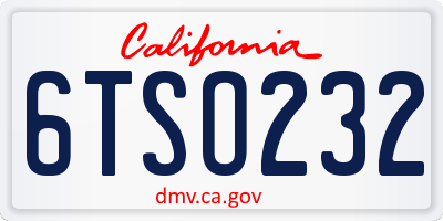 CA license plate 6TSO232