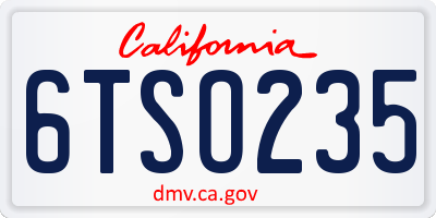 CA license plate 6TSO235