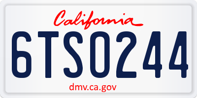 CA license plate 6TSO244