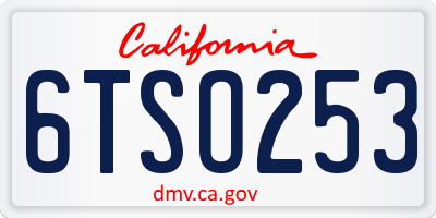 CA license plate 6TSO253