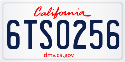 CA license plate 6TSO256
