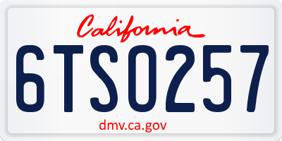 CA license plate 6TSO257