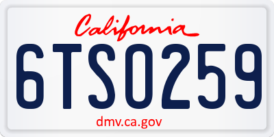 CA license plate 6TSO259