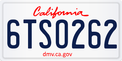 CA license plate 6TSO262