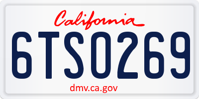 CA license plate 6TSO269