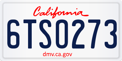 CA license plate 6TSO273