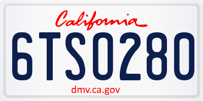 CA license plate 6TSO280
