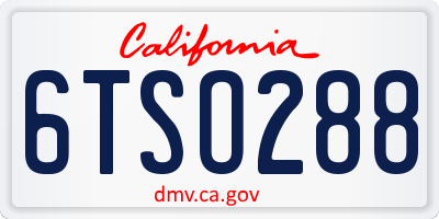 CA license plate 6TSO288