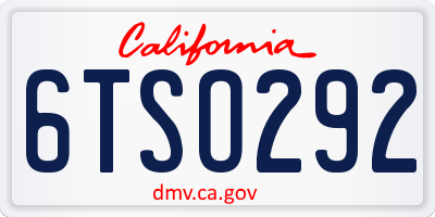 CA license plate 6TSO292