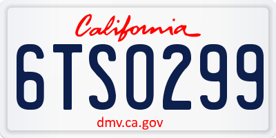 CA license plate 6TSO299