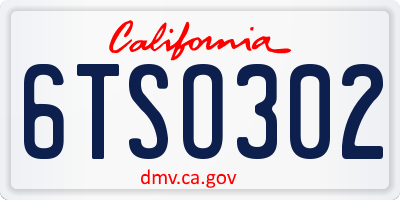 CA license plate 6TSO302
